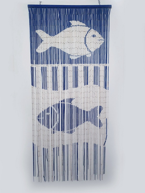 cortina cuentas madera dibujo peces 200x90 2u